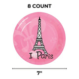 Fun Express Perfectly Paris Party Eiffel Tower Paper Dessert Plates - Multicolor Eiffel Tower Theme Party Decorations Disposable Paper Plates