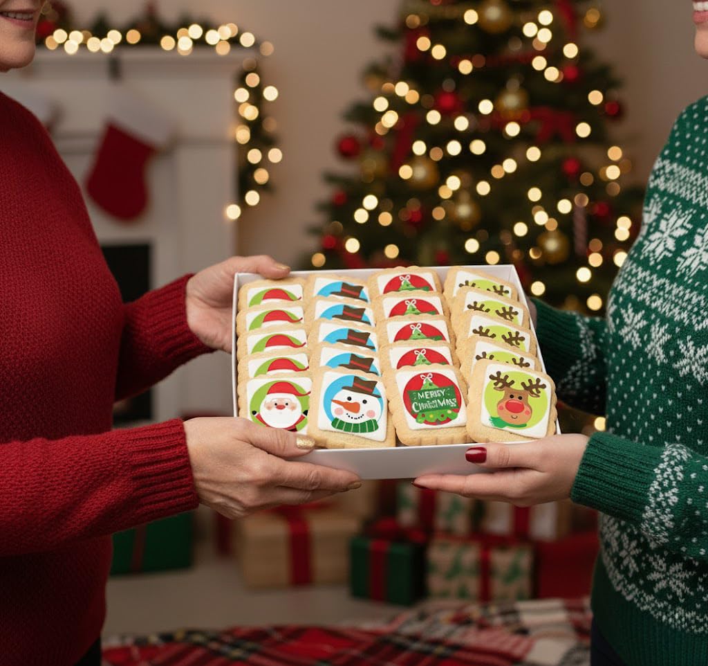 Christmas Cookies Stocking Stuffers for Kids Party Favors | Holiday Gourmet Corporate Food Gift INDIVIDUALLY WRAPPED Bulk | 24 Decorated Sugar Cookies