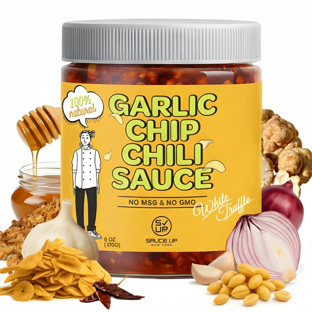 SAUCE UP White Truffle Garlic Chip Chili Sauce - 6oz | Gourmet Vegan Premium Chili Oil | Non-GMO, GF, Keto | Super Crunchy, Garlicky, Savory, Mildly