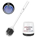 Ratolo Electric Toilet Brush,Silicone Toilet Brush,Toilet Bowl Brush and Holder Set with Ventilated Holder,Toilet Brush, Floor Standing, Wall Mounted