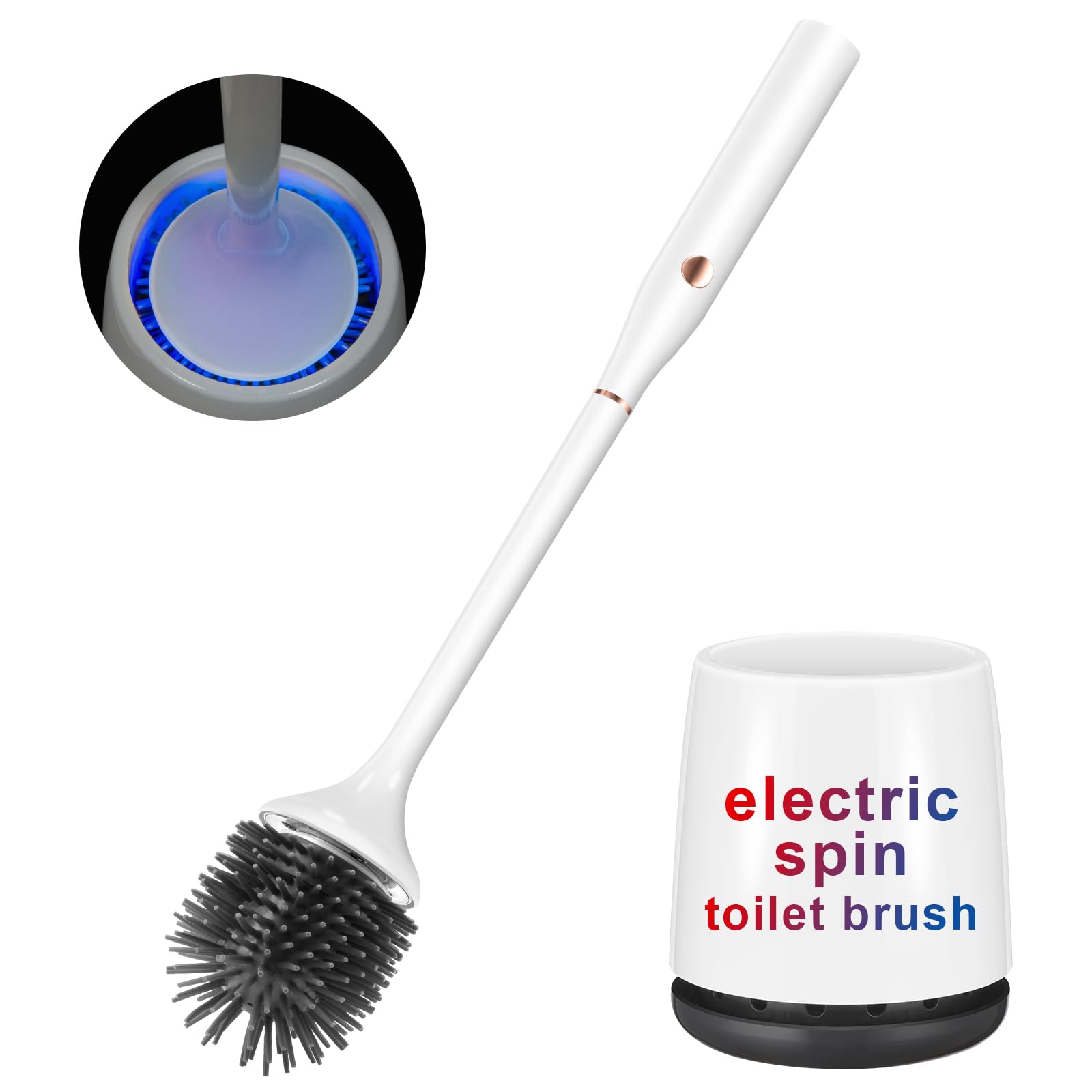 Ratolo Electric Toilet Brush,Silicone Toilet Brush,Toilet Bowl Brush and Holder Set with Ventilated Holder,Toilet Brush, Floor Standing, Wall Mounted