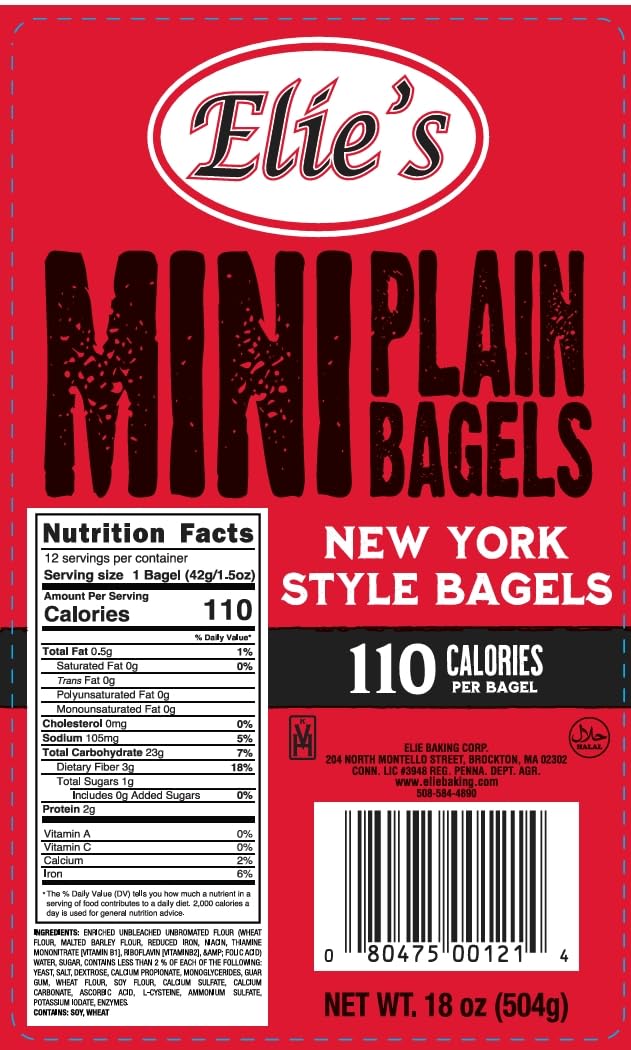 Elie's Mini Bagels - 6 packs of 12 Mini Plain Bagels = 72 total Mini