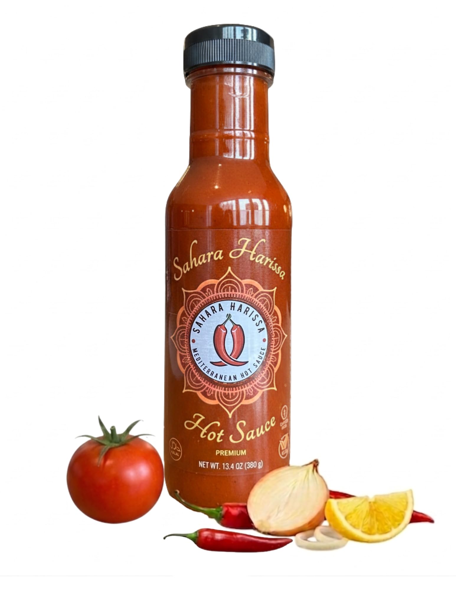 Sahara Harissa - Mediterranean Hot Sauce, Medium Heat Chili Pepper Sauce, 13.4 oz