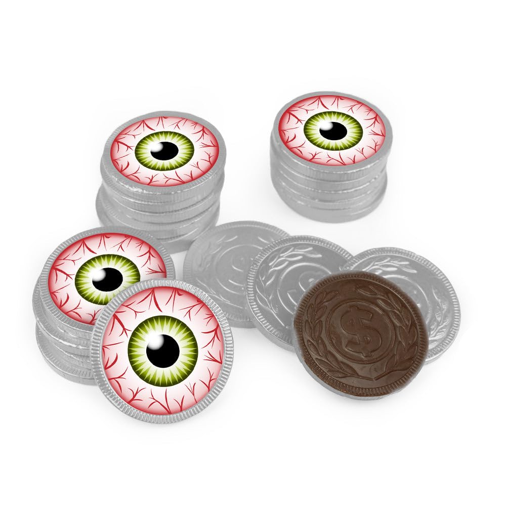 80 Pcs Chocolate Eyeballs Halloween Candy Party Favors Chocolate Coins - White Foil