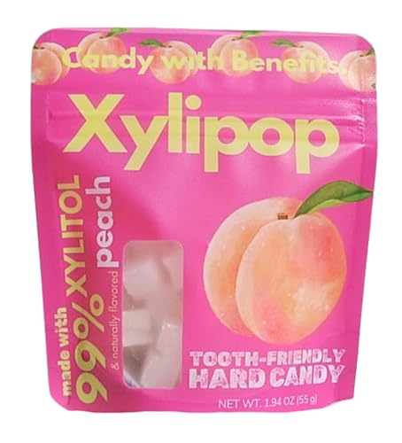 Xylipop Peach - Tooth-Friendly Xylitol Candy | Made with 3 Organic Ingredients | Sugar-Free & Vegan | Cavity-Safe Treat for Kids & Adults | 1.94 oz