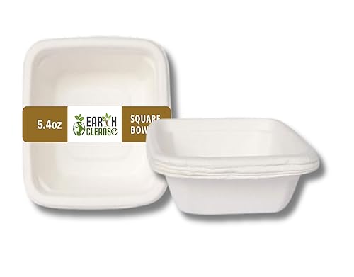 EARTH CLEANSE Bagasse 4-Inch Square Bowls, Eco-Friendly, Compostable, Biodegradable Disposable Tableware for Snacks, Sides, Desserts, Parties, Events