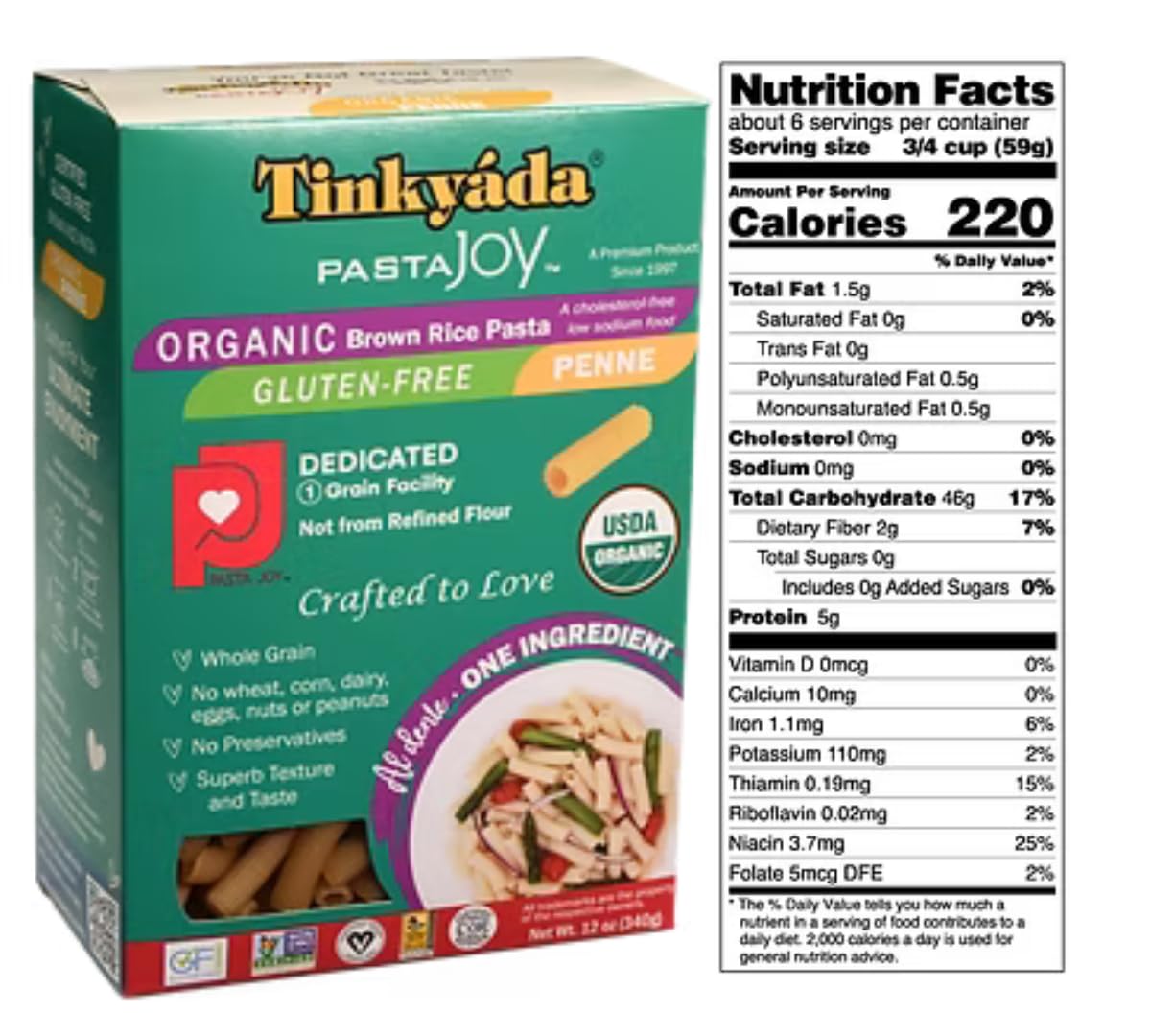 Tinkyada Organic Gluten-Free Brown Rice Pasta Variety Pack, 8 Pack - Elbow, Spaghetti, Lasagne & Penne - Certified Organic, Wheat-Free, Made from