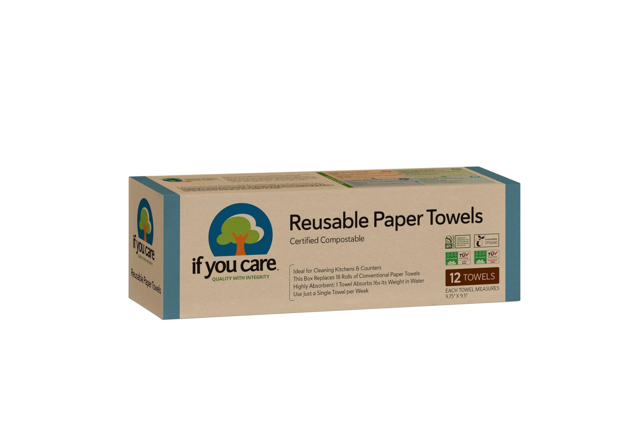 If You Care Reusable Paper Towels- 12 CT Sheets - 100% Natural, Compostable Cleaning Cloths for Kitchen, Bathroom, Home Countertop Surfaces - Extra