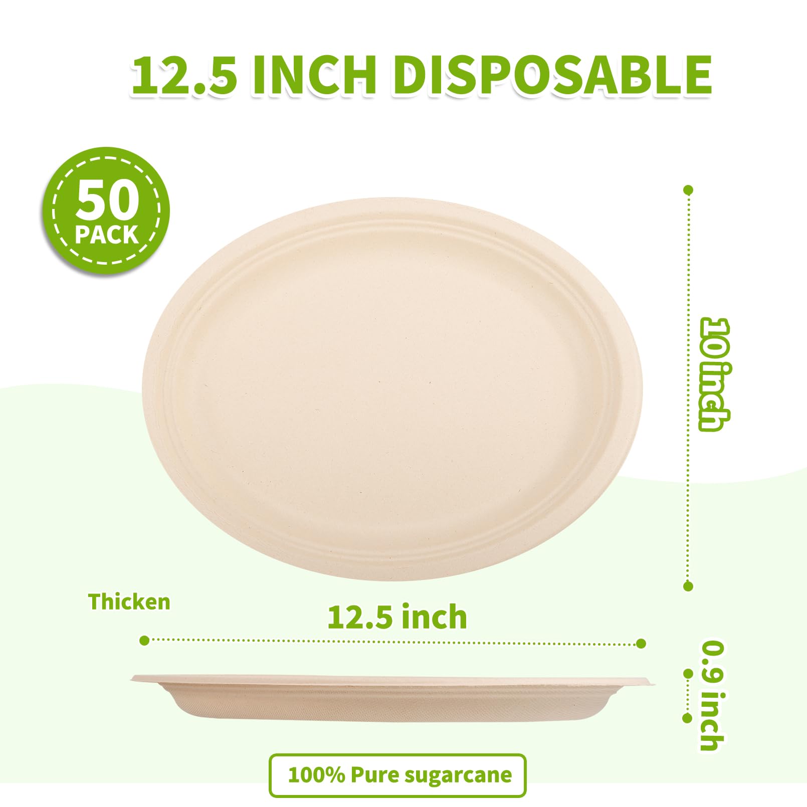 Dyrfolm 12.5 Inch Oval Paper Plates,50 Pack Disposable Paper Plates,Heavy Duty Disposable Oval Paper Dinner Plates,Large Oval Paper Plates