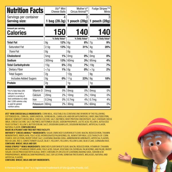 Keebler Sweet & Salty Variety Pack, 10-Count Box, Mother’s Circus, Keebler Fudge Stripes, and Utz Cheese Balls, 10 oz