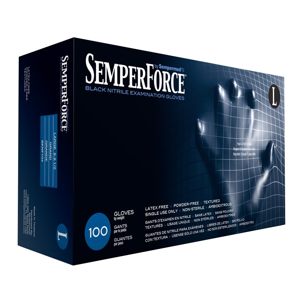 Black Nitrile- X Large 6.5mil Heavy Duty Examination Powder-Free Gloves, 100 Pack- by Proskin Industries
