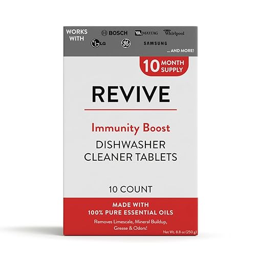 Immunity Boost Washing Dishwasher Cleaner Tablets 10ct by Revive Essential Oils - 10 Month Supply, Synthetic Fragrance Free, Removes Limescale, Grease