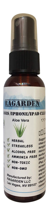 RAGARDEN Eyeglasses/iPhone/iPad Cleaner. Aloe Vera Floral Water. 2 oz Spray Bottle.