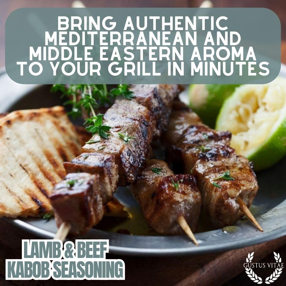 Lamb & Beef Kabob Seasoning | Authentic Gourmet Spice Blend | All Natural, Non GMO | Hand Made, Small Batch | Made in USA | Artisanal Kabob & Meat Rub