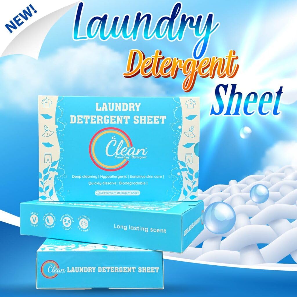 Clean Laundry Detergent™- Hypoallergenic, Eco-Friendly, Plant-Based, Biodegradable, 100% Natural - Gentle on Skin & Fabrics, Fresh Scent, 60 Premium