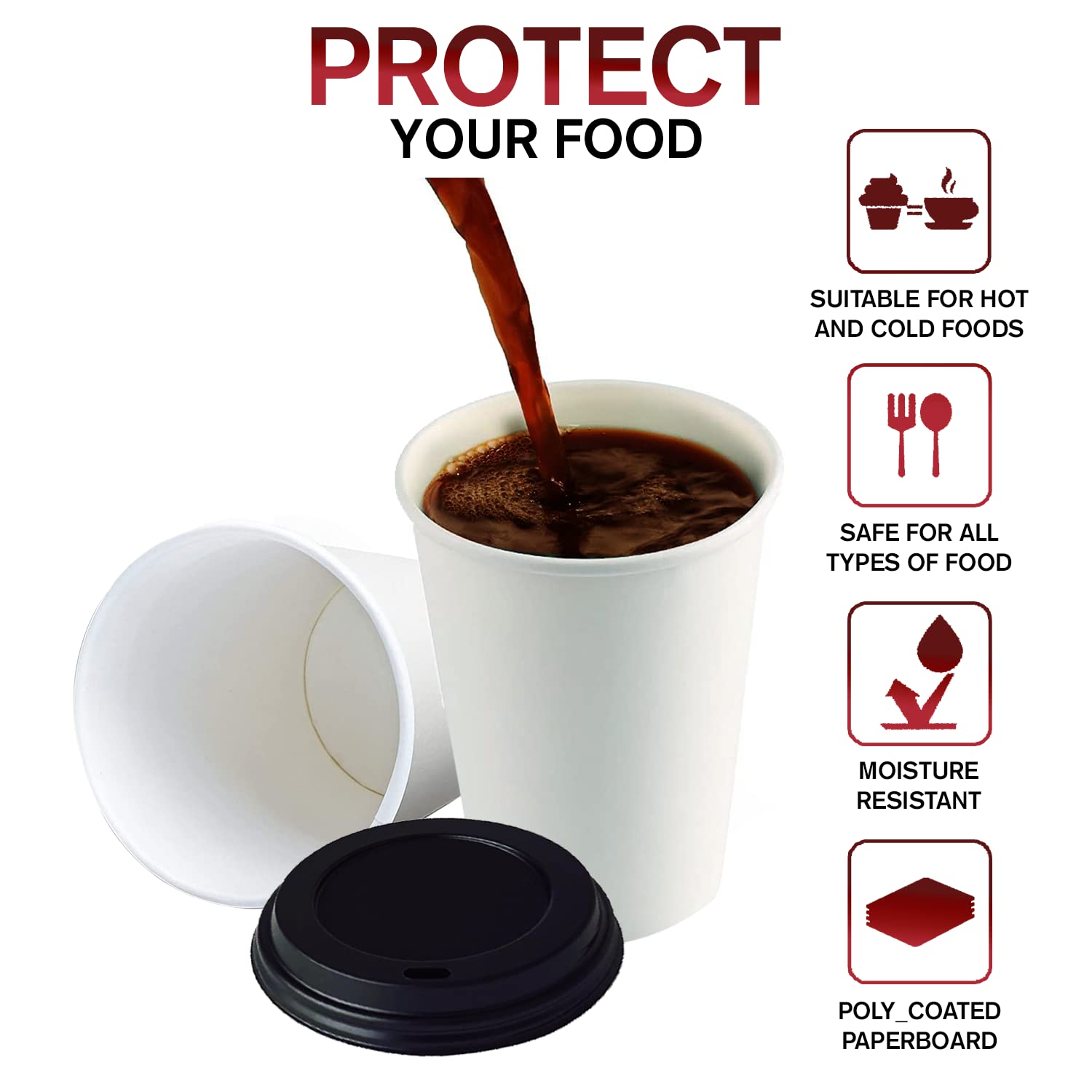 Smygoods White Original Disposable Paper Coffee Cups with Lids (12 OZ, 100 Count) For Hot Beverages, Tea, Espresso, Cocoa - To Go Drink Containers