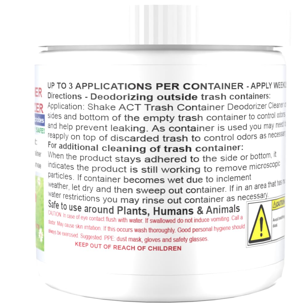 ACT Trash Deodorizer and Cleaner | Eliminates Odors Controls Garbage Sludge | for Garage and Outdoor Bins | Dry Powder Eco-Friendly (8oz)