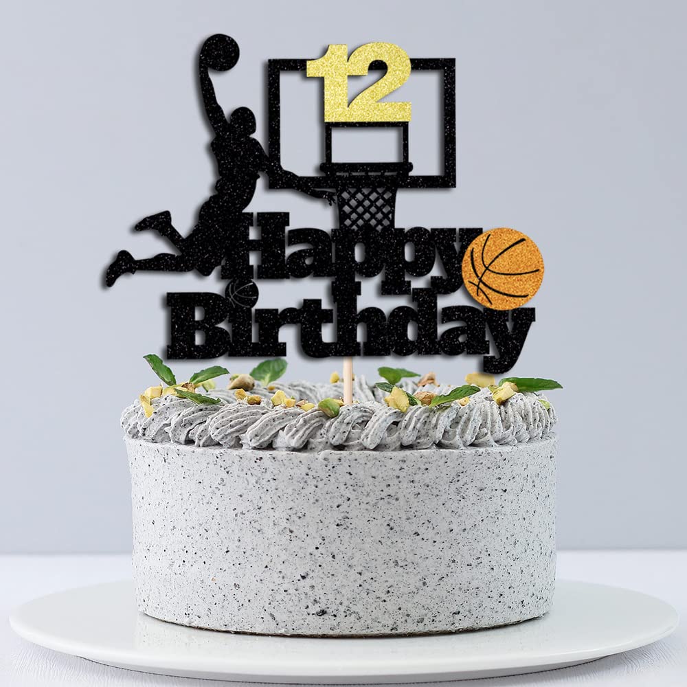 Basketball Happy 12th Birthday Cake Topper-Basketball Themed Birthday Party Cake Decoration-12 Years Birthday Party Supplies (12th)