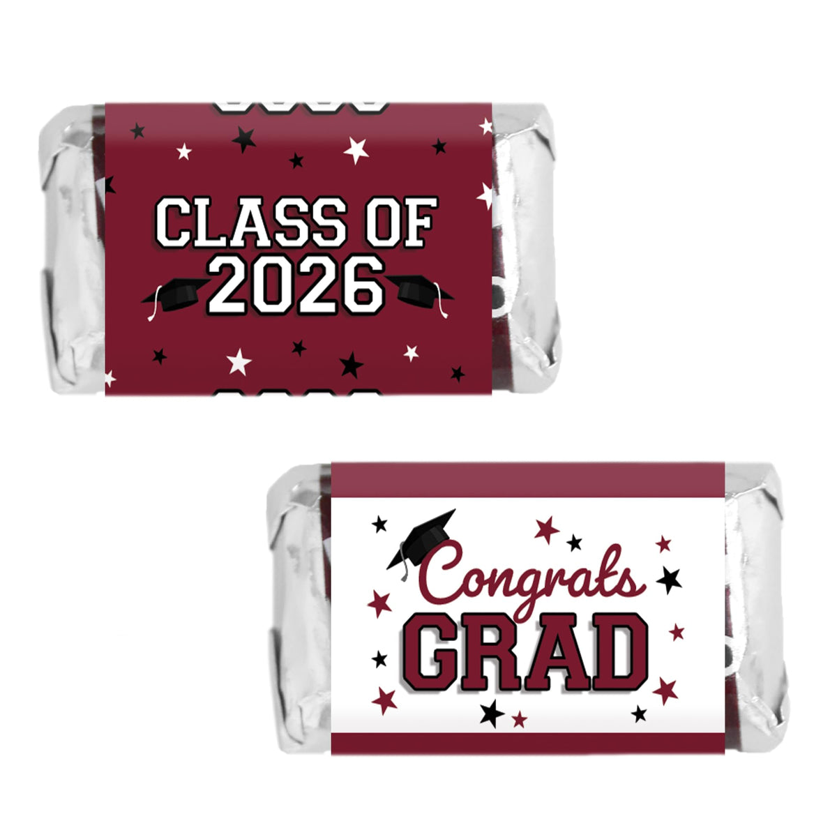 Maroon Class of 2026 Graduation Mini Candy Bar Wrappers, 42 Count