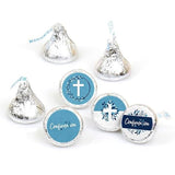 Big Dot of Happiness Confirmation Blue Elegant Cross - Boy Religious Party Round Candy Sticker Favors - Labels Fit Chocolate Candy (1 Sheet of 108)