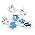 Big Dot of Happiness Confirmation Blue Elegant Cross - Boy Religious Party Round Candy Sticker Favors - Labels Fit Chocolate Candy (1 Sheet of 108)