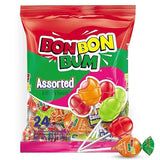 Bon Bon Bum - Fruity Lollipop with Bubble Gum center - Perfect for Parties and Sharing (24 Pieces, Assorted Flavors)
