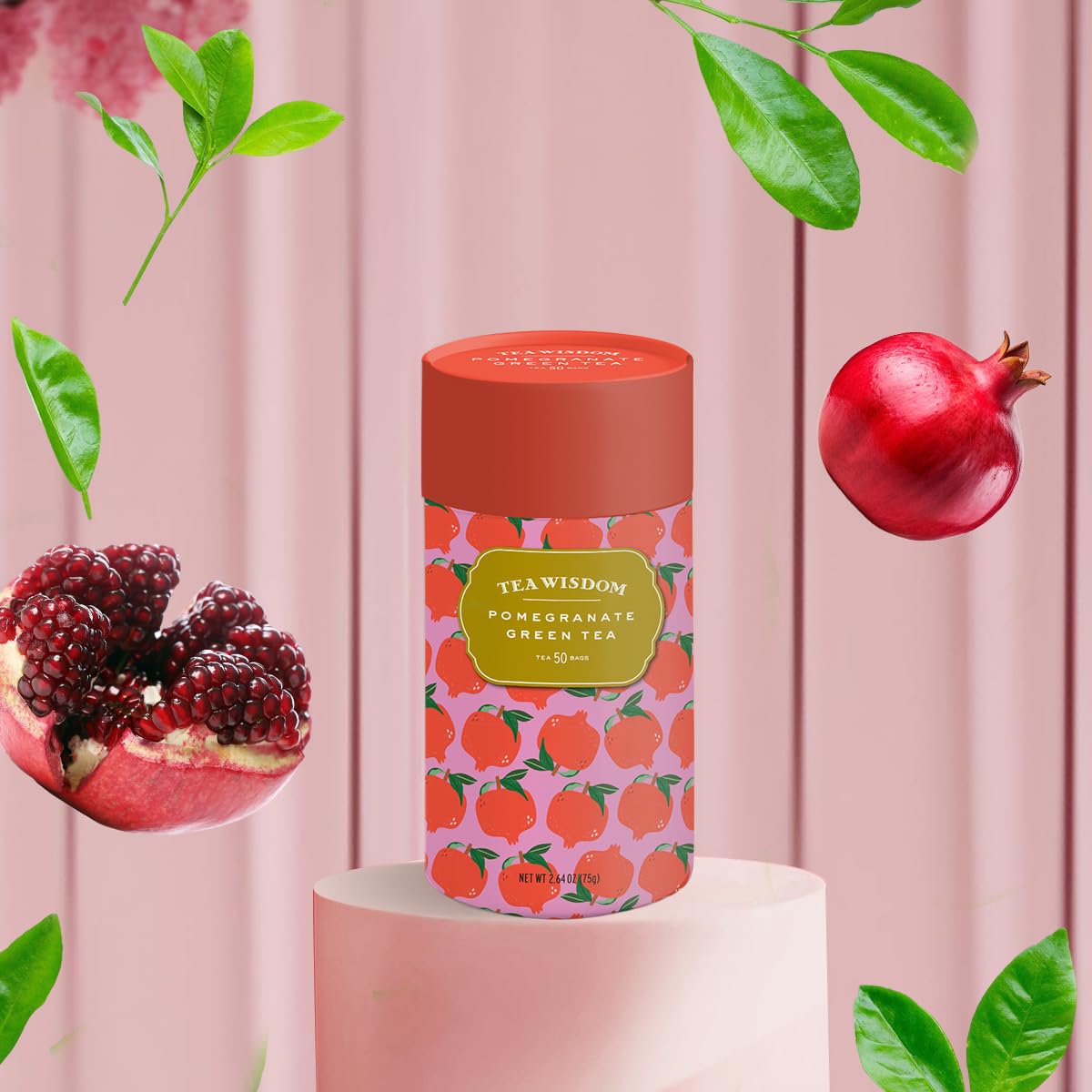 Life Plus Style Gourmet Tea Wisdom Pomegranate Tea Ceylon Green Tea Bags Caffeinated Healthy Teas Natural Antioxidant Rich Herbal Non-GMO Immunity Tea