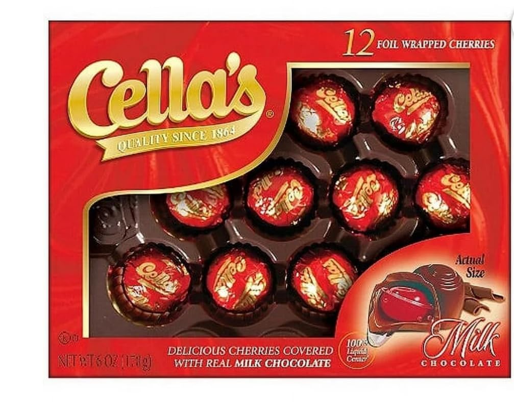 HOLIDAY GIFT | Cellas Chocolate Covered Cherries Milk Chocolate - 12 Ounce Christmas Chocolate, Chocolate Covered Cherry, Individually Wrapped