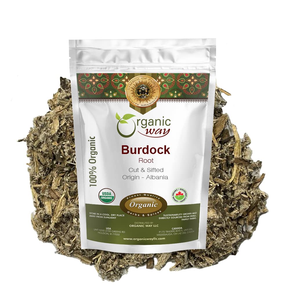 Organic Way Dried Burdock Root | Herbal Tea (Arctium lappa) Cut & Sifted - Organic & Kosher Certified | Raw, Vegan, Non GMO & Gluten Free | USDA