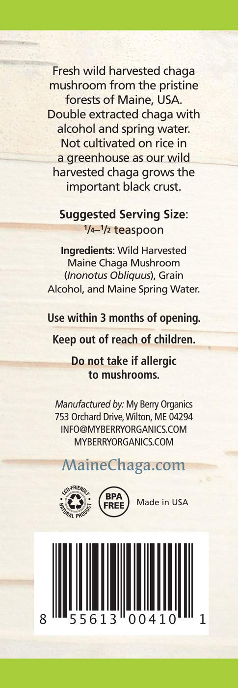 My Berry Chaga Mushroom Extract Liquid | 4oz | Tincture | 100% Wild-Harvested & Double Extraction | USA & Canadian Grown