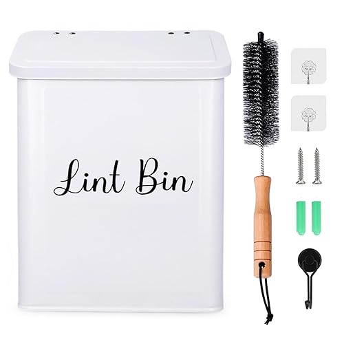 NUVRIX Magnetic Lint Bin for Laundry Room, Wall Mounted Metal Lint Box Holder Trash Can with Lid for Dryer, Lint Basket for Laundry Room