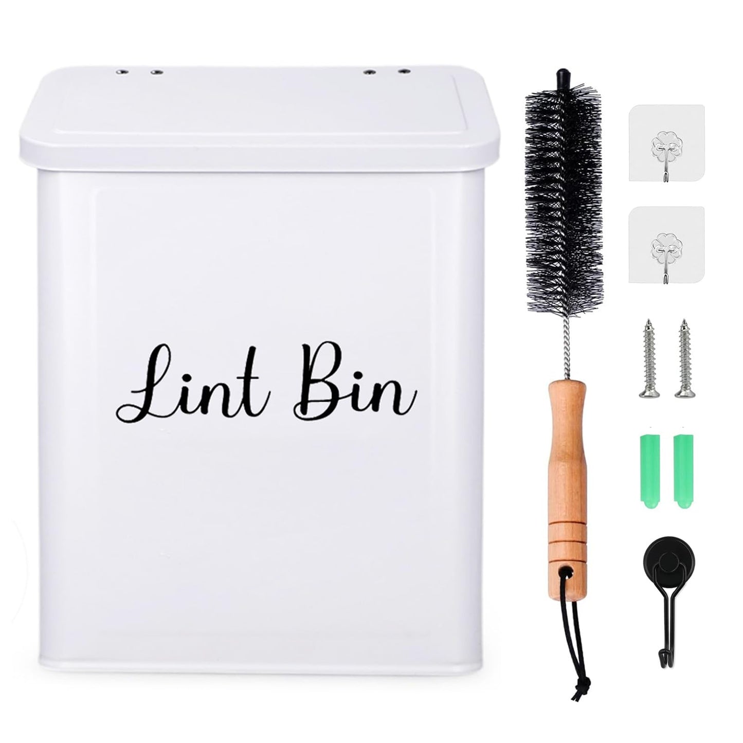 NUVRIX Magnetic Lint Bin for Laundry Room, Wall Mounted Metal Lint Box Holder Trash Can with Lid for Dryer, Lint Basket for Laundry Room