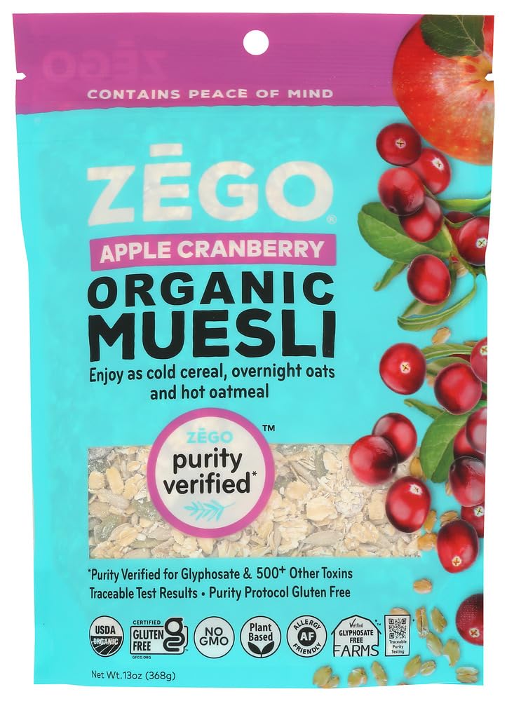 ZEGO Foods Organic Superfood Oatmeal & Muesli, Certified Gluten Free (Apple Cranberry) 13oz