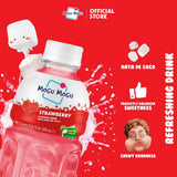 Mogu Mogu Strawberry Juice Drink with Nata de Coco (Coconut Jelly) - Chewy Fruit Beverage for Kids & Adults, 6 Pack Bottles, 10.82 fl oz Each