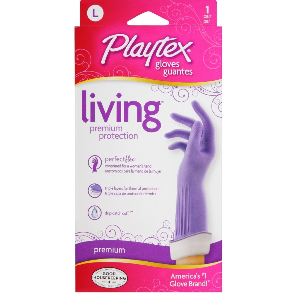 Playtex Living Reuseable Rubber Cleaning Gloves (Large, 9 Pairs), Premium Protection Reusable Household Gloves