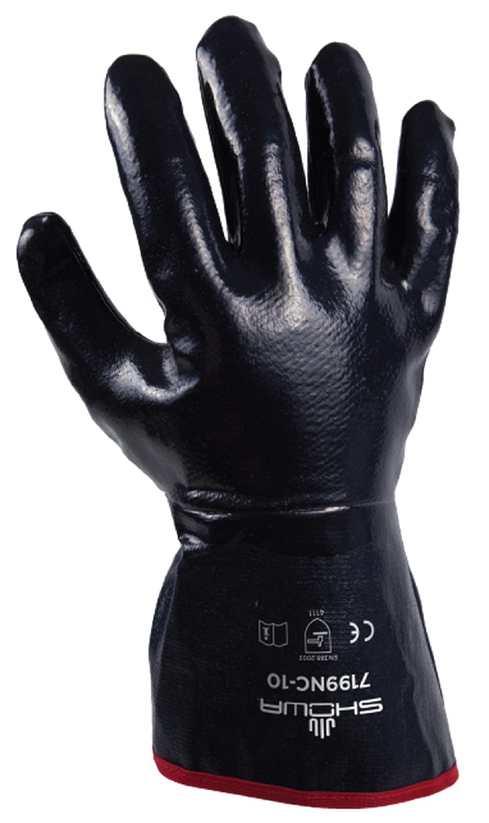 SHOWA 7199NC Fully Coated Nitrile thru Safety Cuff General Purpose Work Glove with Cotton Jersey Liner, Smooth Grip, Large (12 Pair)