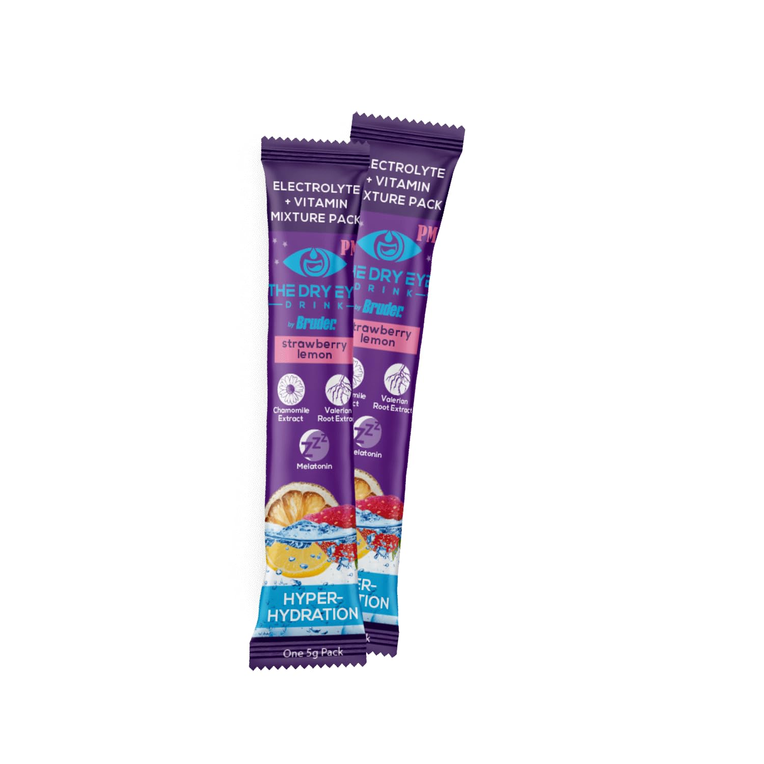 The Dry Eye Drink PM Night Time Strawberry Lemon Flavor l Ultimate Hydration for Dry Eyes l Sugar-Free Electrolyte Powder Packets l Help Deep