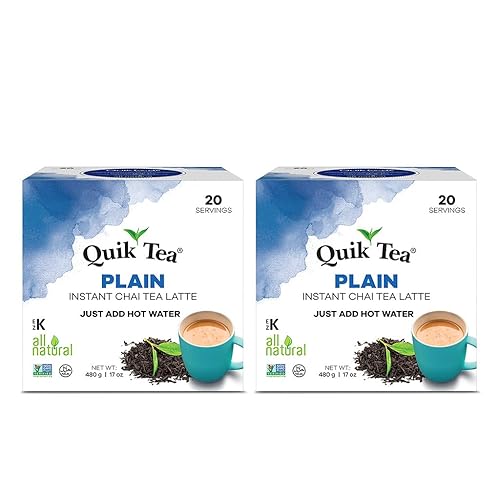 QuikTea Plain Chai Tea Latte - 40 Count (2 Boxes of 20 Each) - All Natural Preservative Free Instant Chai