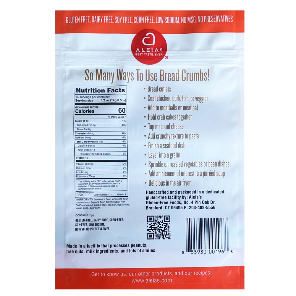 Aleia’s Gluten Free Panko Bread Crumbs - 7 oz (1 Pack) - Crunchy Gluten Free Breading for Cooking & Baking - Dairy Free, Kosher, Non-GMO