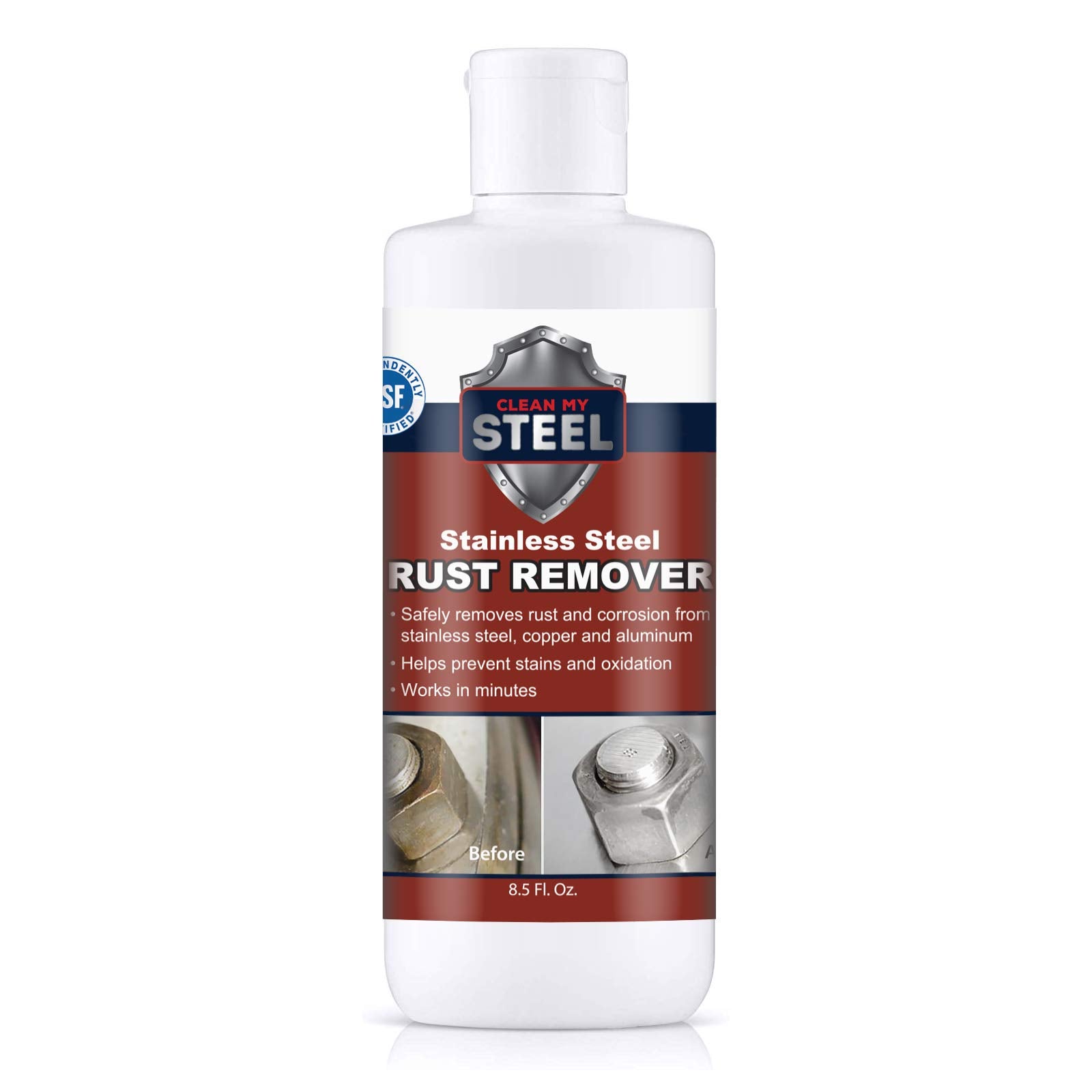 CLEAN MY STEEL 8.5 oz Stainless Steel Rust Remover - NSF Approved Non-Toxic Fast-Acting Rust Stain Remover for Appliances, Sinks & Grills