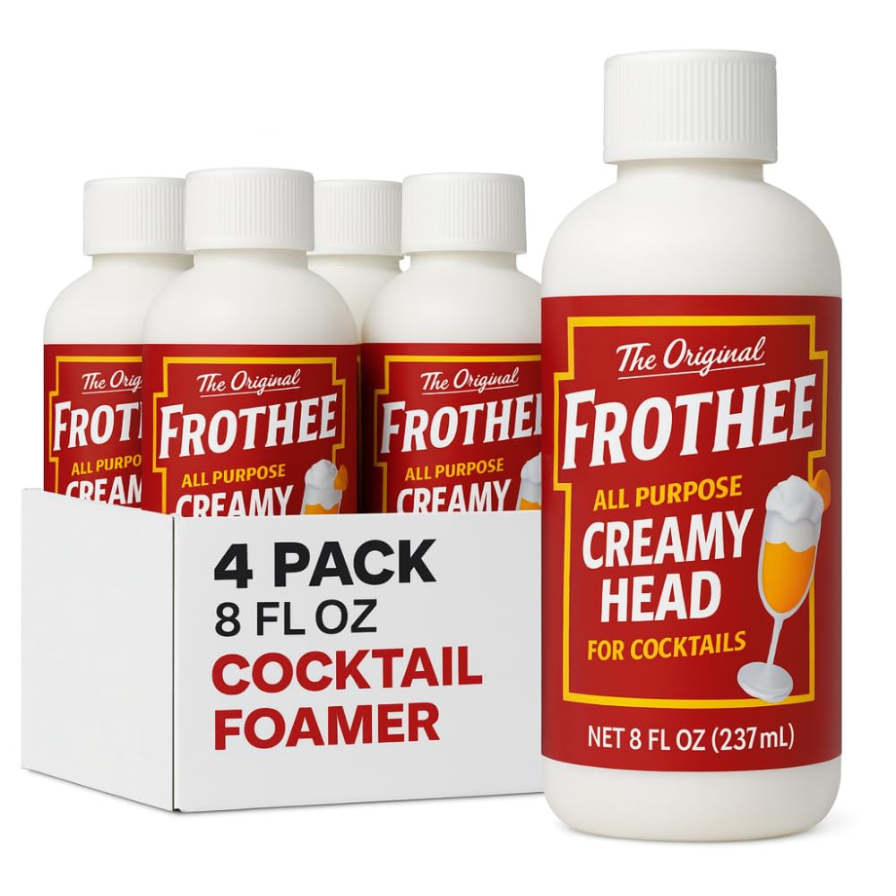FROTHEE All Purpose Cocktail Foamer 8oz - Egg Substitute, Vegan, Gluten & Alcohol Free Foam - For Cocktails, Mocktails, & Shaken Drinks, 4 Pack