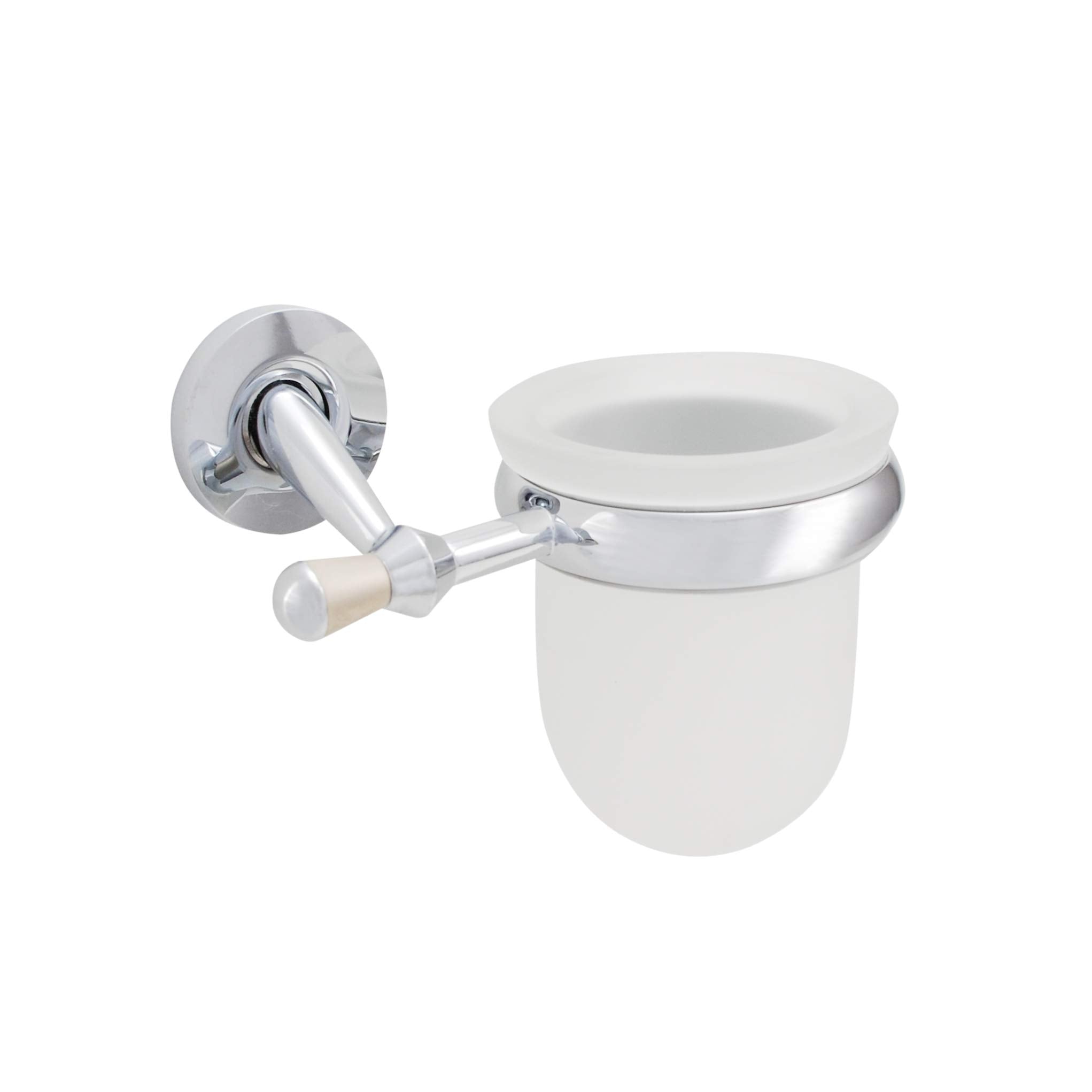 URBN.design - Nolde Series - Contemporary Toilet Brush and Wall-Mounted Removable Drip Cup Holder, Polished Chrome with Dark Silver Finish and Frosted