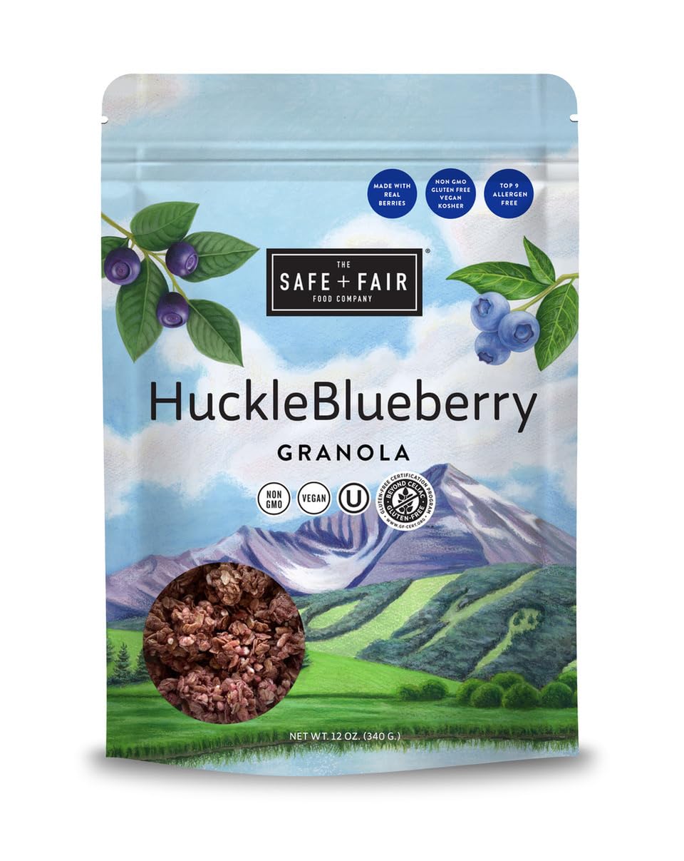 Safe + Fair HuckleBlueberry Granola - Gluten-Free, Dairy-Free & Vegan Breakfast, Snack or Dessert - Allergen-Free, Non-GMO, and No Artificial