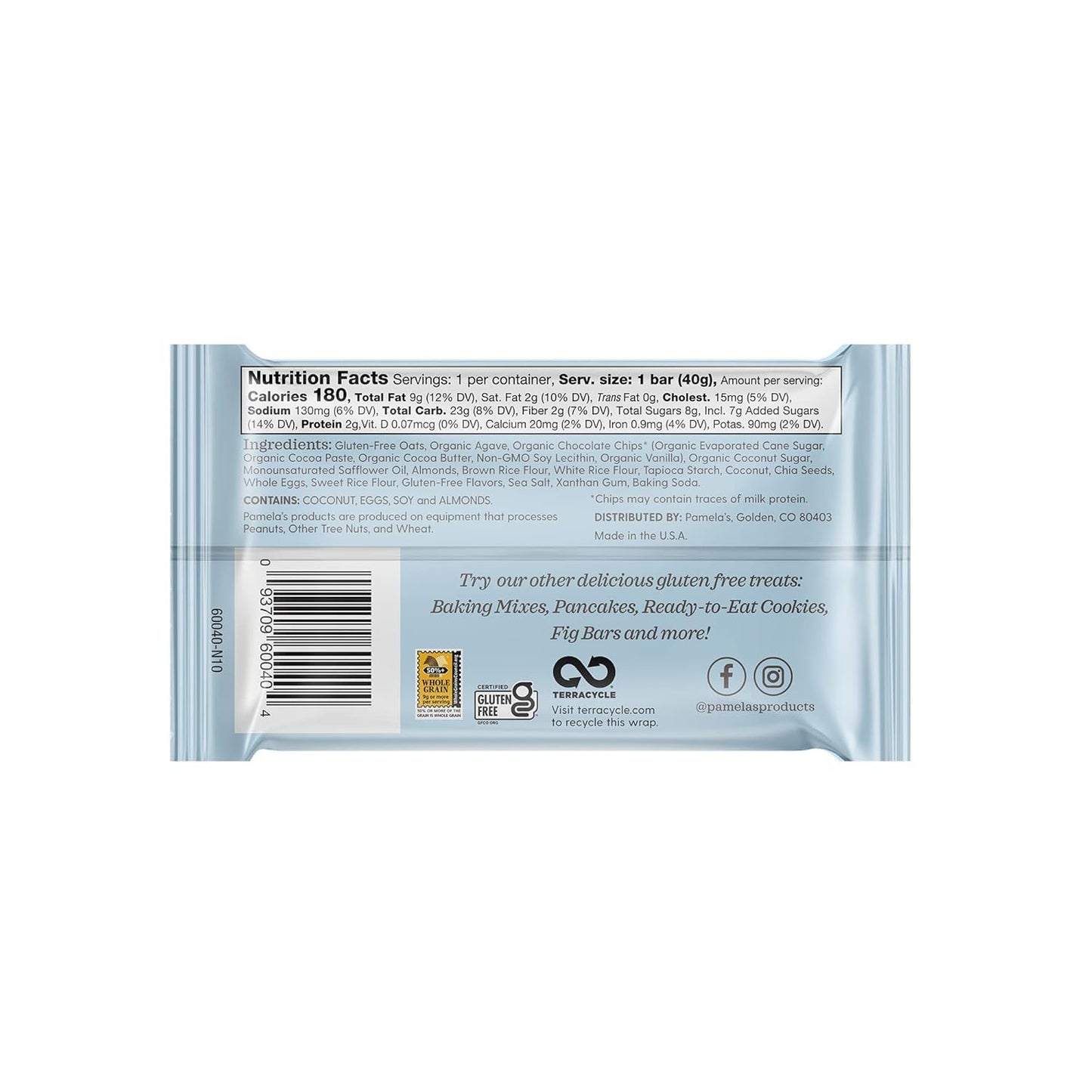 Pamela's Products Whenever Bars Gluten Free Oat Chocolate Chip Coconut - 5 Bars - 2 pc