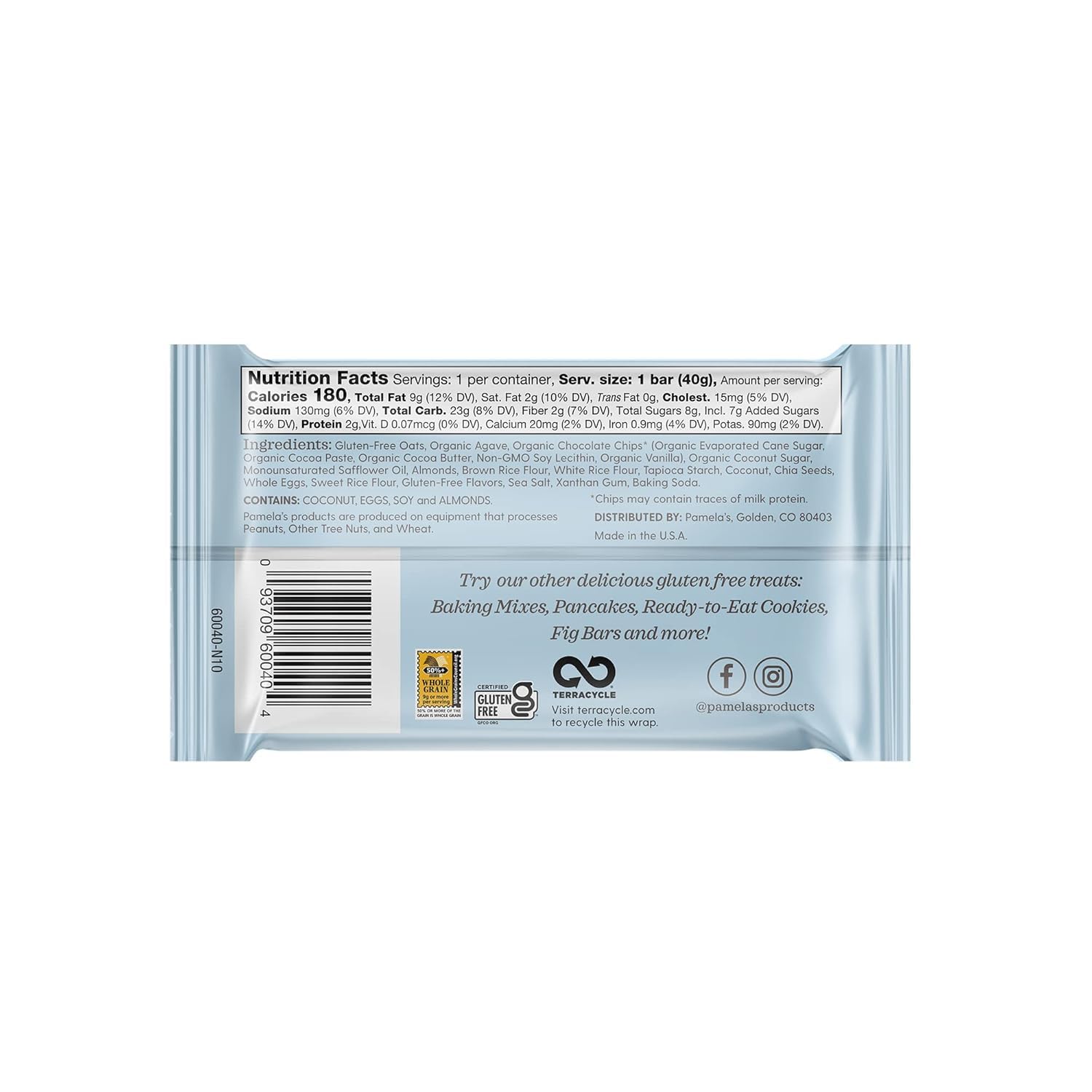 Pamela's Products Whenever Bars Gluten Free Oat Chocolate Chip Coconut - 5 Bars - 2 pc