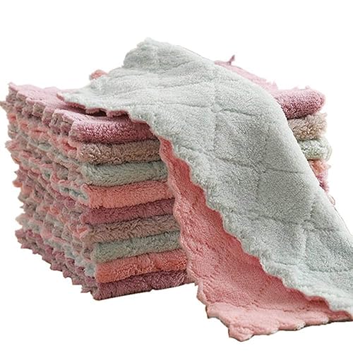QURIPE 10-Pack Microfiber Cleaning Cloth Dish Towels, Double-Sided Dish Drying Towels?Reusable Household Cleaning Cloths for House Furniture Table