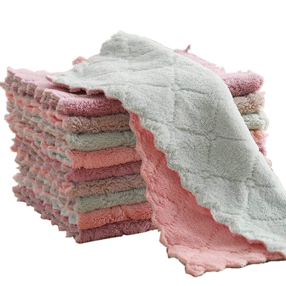 QURIPE 10-Pack Microfiber Cleaning Cloth Dish Towels, Double-Sided Dish Drying Towels?Reusable Household Cleaning Cloths for House Furniture Table