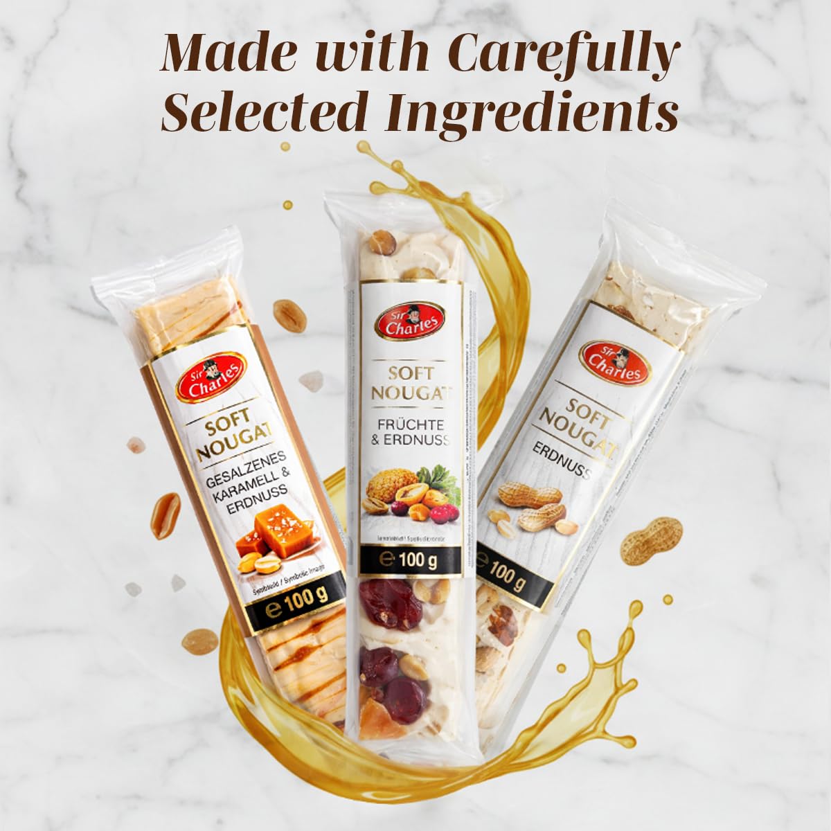 Sir Charles Soft Nougat Bars With Soft & Chewy Texture- Italian Nougat Candy with Nuts & Fruits For Snack Trays, Dessert Platters & Sweet Sharing
