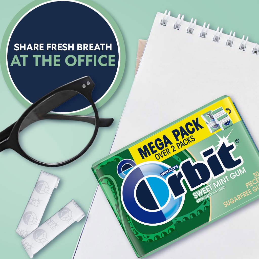 ORBIT Sweet Mint Gum Sugar Free Chewing Gum, 30 Ct Mega Packs (Pack of 6)