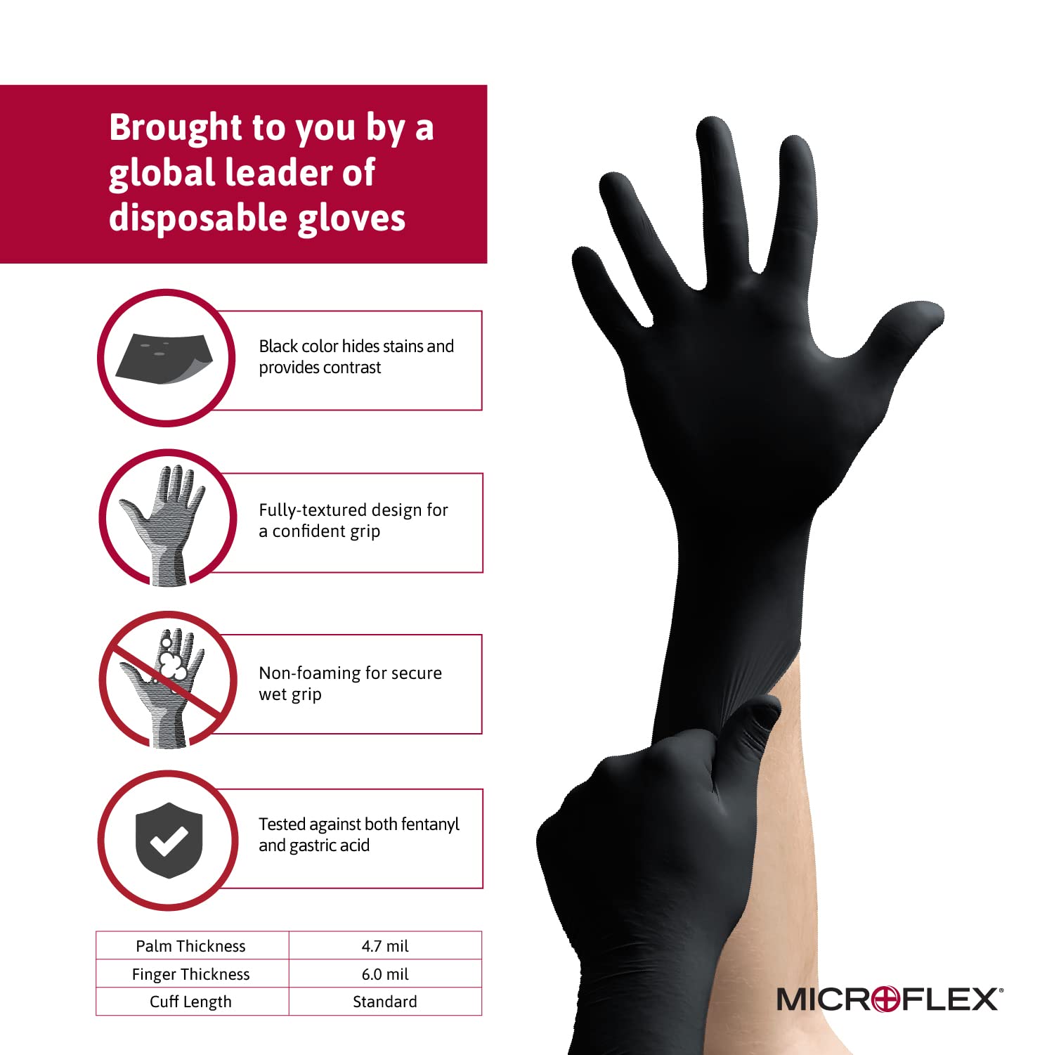 Ansell MICROFLEX MidKnight MK-296 Exam Standard Gloves - Size M, Black (Case of 1000)